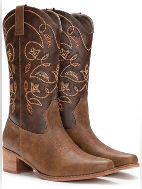 IUV Brown Embroidered brown Leather Western Boot